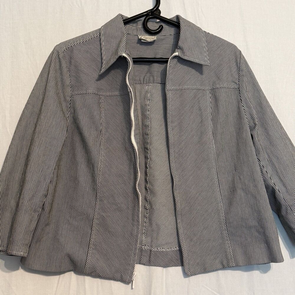 Company Collection Black & White Striped 3/4 Sleeve Jacket Size 14